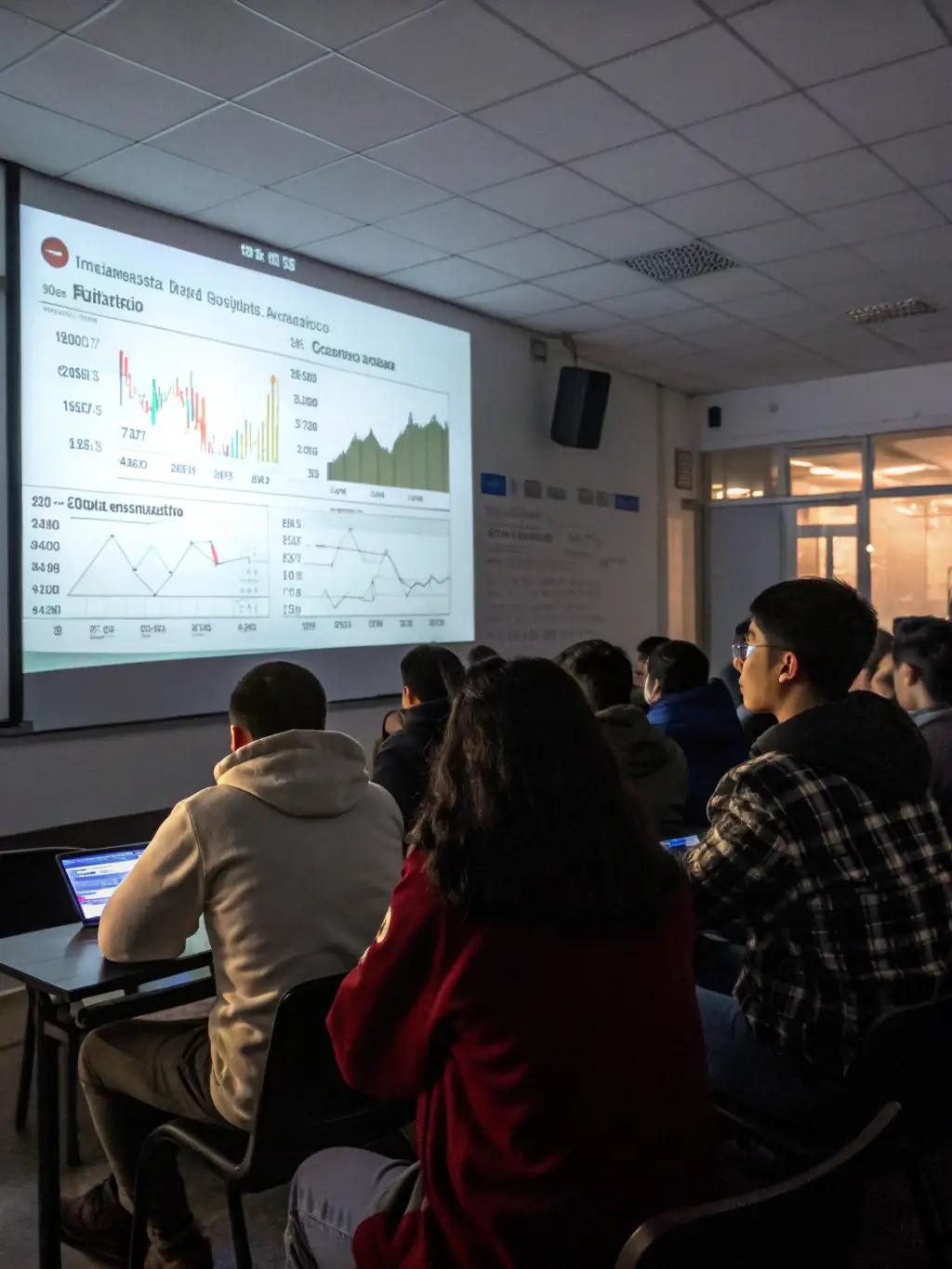A person attending an investment education seminar, focused on South African market trends, in a modern classroom setting.
