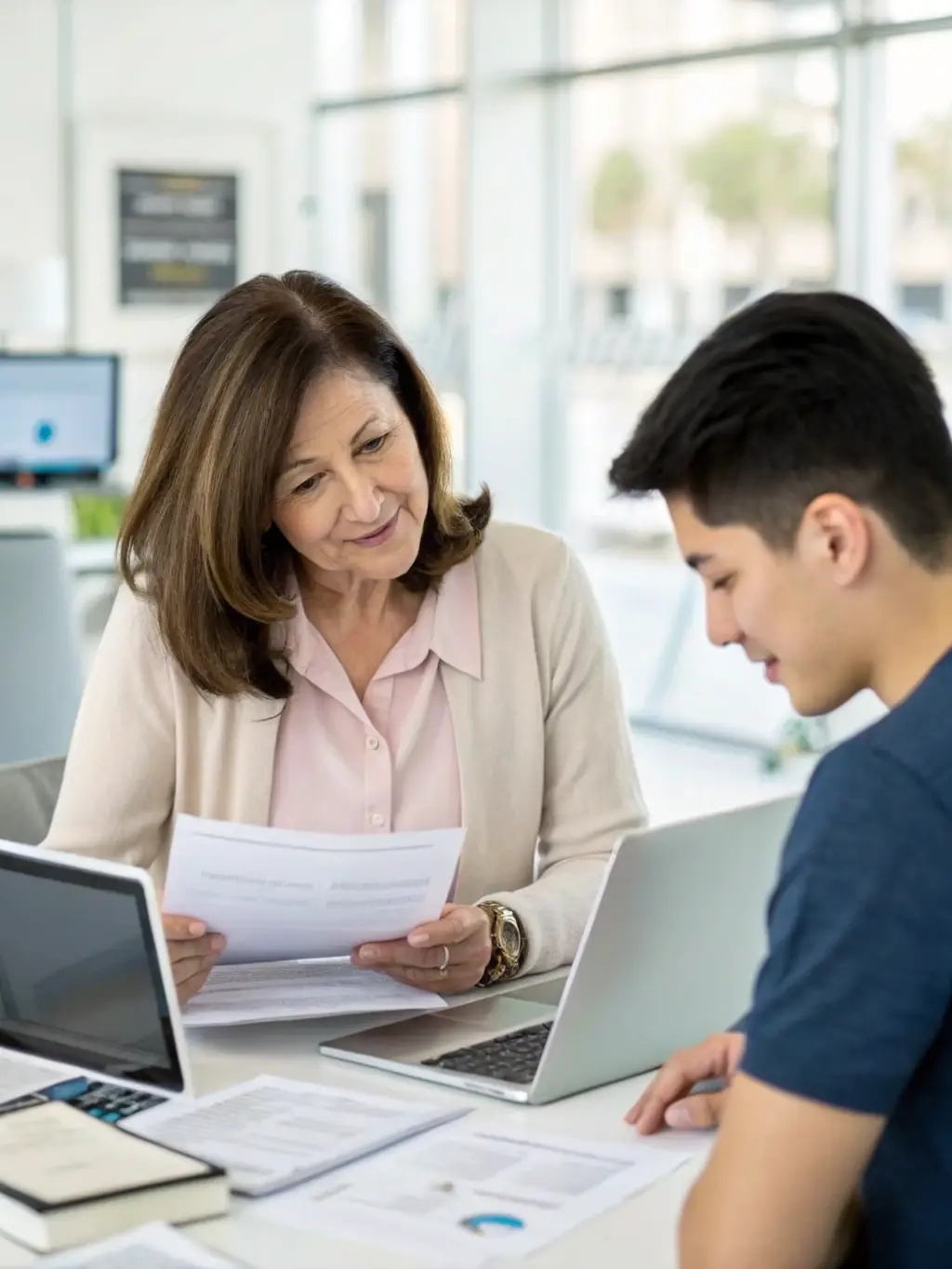 A small business owner reviewing investment options for their company's growth, with a focus on sustainable and profitable ventures.